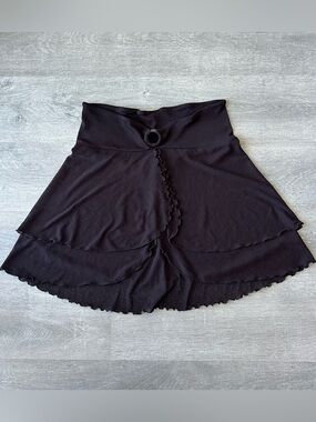 Vintage Y2K Cover Me Brown Mesh Swim Mini Skirt - O-Ring Ruffle Lettuce Hem
